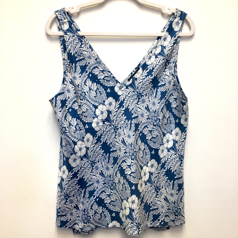 Abigail Borg For J Crew 100% Silk Floral Sleeveless Blouse 10 Blue Vacation